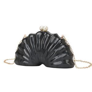 Black Acrylic Shell-Shaped Clutch – Luxury Chain Evening Handbag